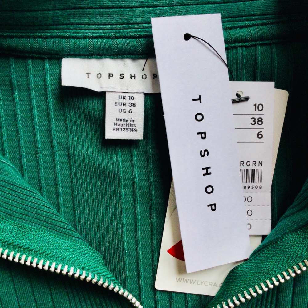 TOPSHOP ZIPPER FRONT TOP GREEN - Picture 2 of 4